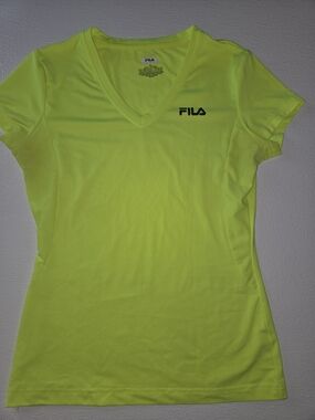 FILA Women's Neon Yellow V-Neck Athletic Tee